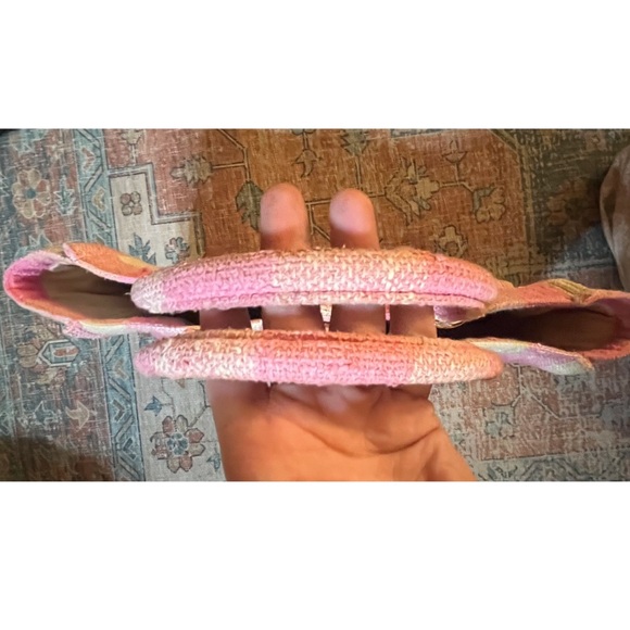 SANDRO Kasbah Gingham Pink & Cream Cotton Tote Bag w/ Gold Bag Charm - Picture 11 of 16